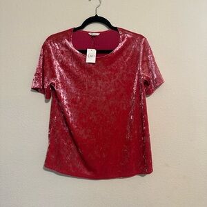 Cato Pink Shiny Velvet Short Sleeve Tee
